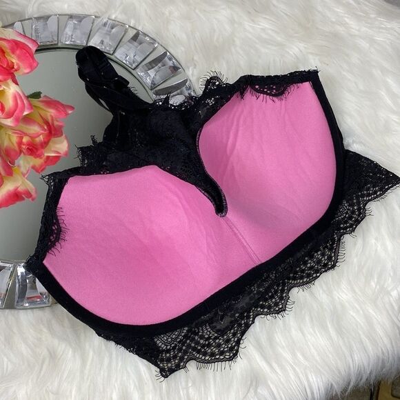 PINK Victoria’s Secret Black Lace Halter Racer Back Push Up Bralette S P D-DD - Picture 8 of 11